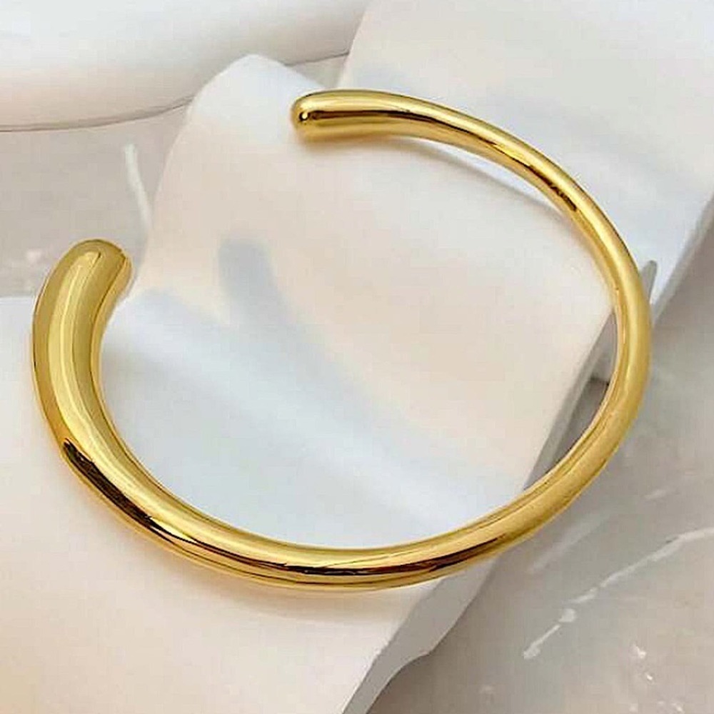 Gold Irregular Geometric Bangle Bracelet, Thick & Thin Cuff, Gold Plated - Picture 1 of 10